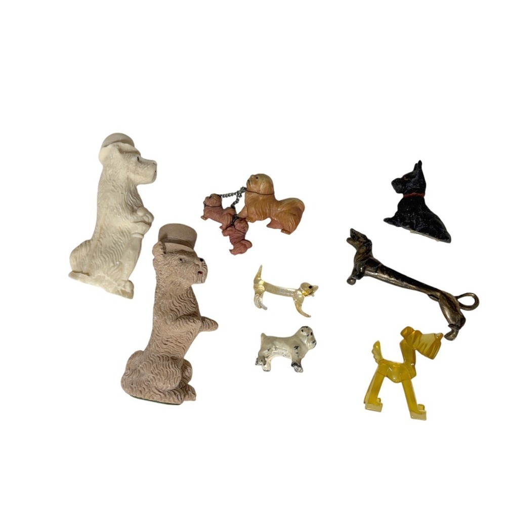 Vintage Miniature Dog Figurines Lot - Dachshund, Scottie, Terrier, Bulldog